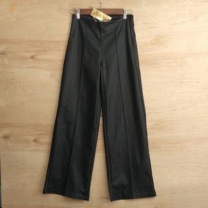 Women's High Waist Leather Look Pants Wide Legs